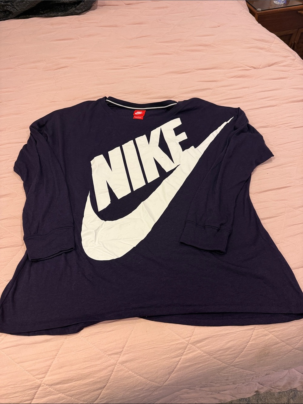 Nike Navy Long Sleeve Tee with White Logo
